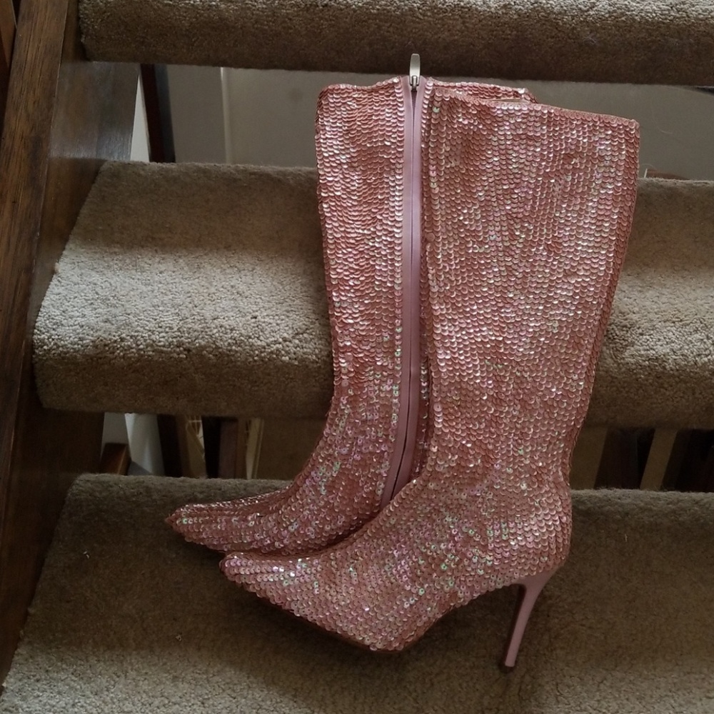 Light pink sequined boots